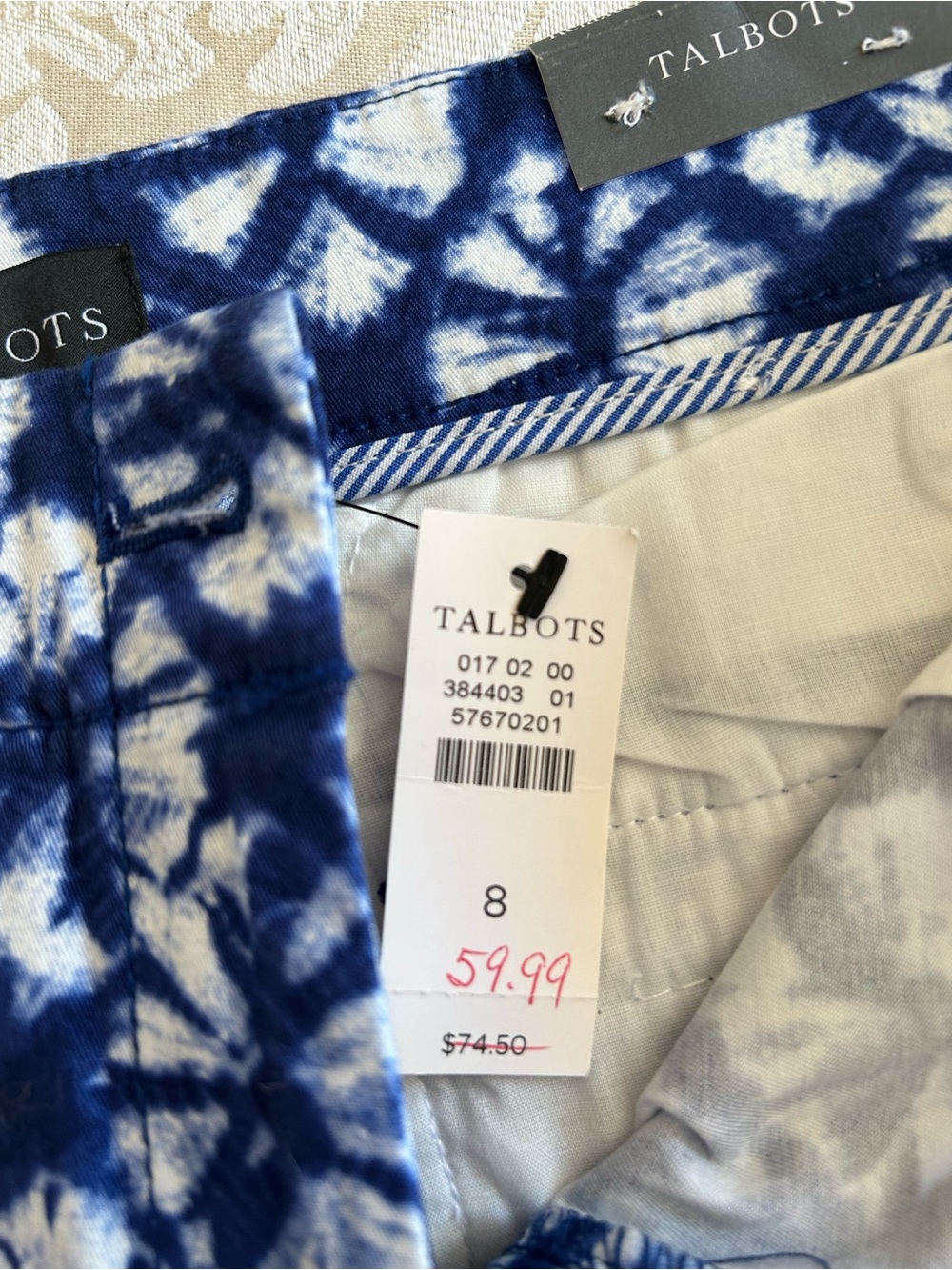 Talbots Blue and White Tie-Dye Chino Shorts size 8 NWT - Picture 10 of 10